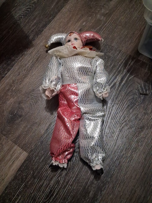 Vintage Porcelain Jester Doll w/Padded Wire Legs & Arms for Posing, Starry Face