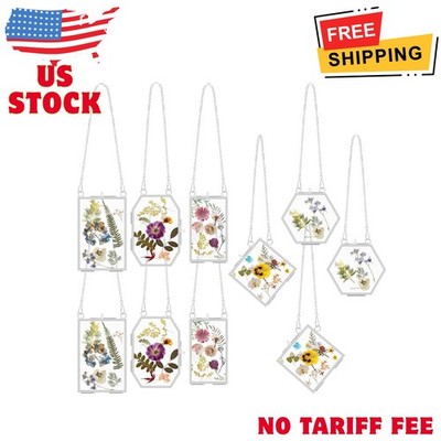 10 Pcs Glass Frame for Pressed Flowers 5 Different Shapes Brass Hanging Picture