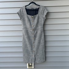Ann Taylor Gingham Square Neck Tweed Button Front Sheath Dress Women's 6