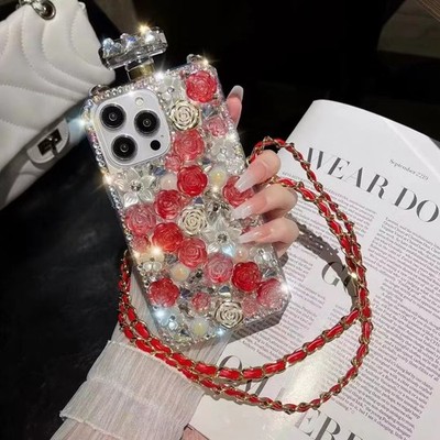 For iPhone 17 16 15 14 13 12 11 X 8 7 Bling Sparkle Perfume Bottle Diamond Case