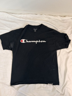 #ad Champion Black Graphic Print Men#x27;s Crew Neck Short Sleeve T Shirt XL $9.00