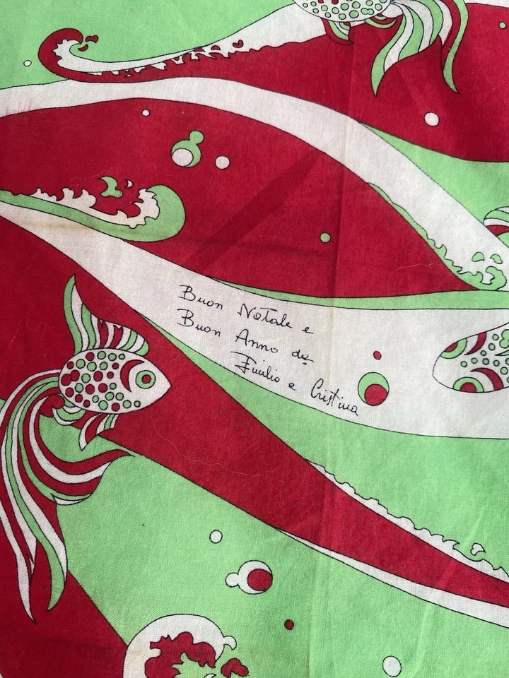 EMILIO PUCCI Colorido Algodón Mujer Bufanda 17"/17" Estampado Pescado BUEN ESTADO Foto 3 de 4