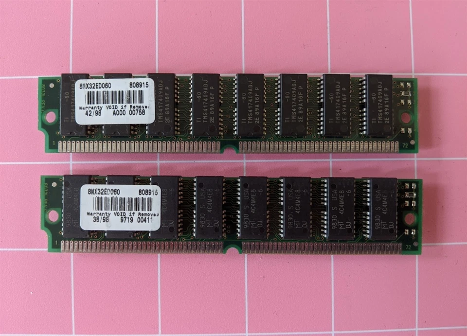 64MB 2x32MB 72-pin Simm EDO TI/MICRON 8MX32EDO60 Memory Kit 60ns 8Mx32 5V 72Pin - Image 3 of 4