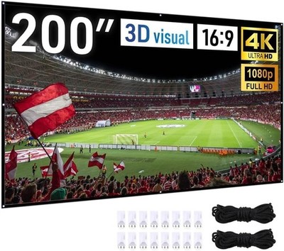 200 Inch Projector Screen Outdoor, 4K Full HD 3D 16:9 Canvas Material Double-Sid