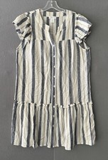 Cynthia Rowley women Blue Cream stripe cap sleeve A line knee length dress M