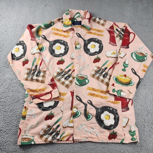 Nick & Nora Pajama Top Womens Large Breakfast Egg Coffee Bacon Lounge Flannel