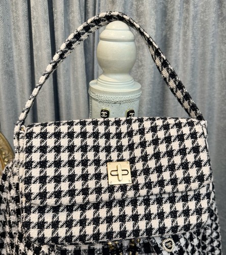 NWT White Black Houndstooth Tweed Dress With Jacket And Bag Size M - Picture 9 of 12