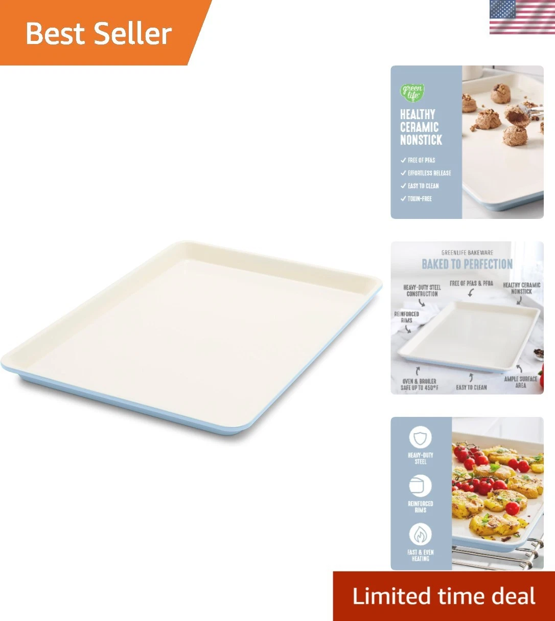Durable 18” x 13” Half Baking Sheet - Toxin-Free Ceramic Nonstick Coating
Opens in a new window or t