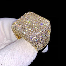 3Ct Round Cut Real Moissanite Cluster Men's Wedding Ring 14K Yellow Gold Plated