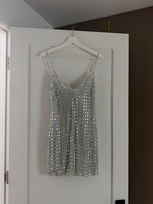 embellished a-line mini dress in silver Clandour