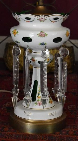 СТАРИННЫЙ ЧЕШСКИЙ ОГРАНЕННЫЙ В ПРОЗРАЧНЫЙ БЕЛЫЙ ИЗУМРУД ЗЕЛЕНЫЙ БЛЕСК ПРЕОБРАЗОВАН В НАСТОЛЬНУЮ ЛАМПУ - Изображение 3 из 4