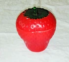 Vintage Red Painted Milk Glass Strawberry Dish 4" Tall with lid