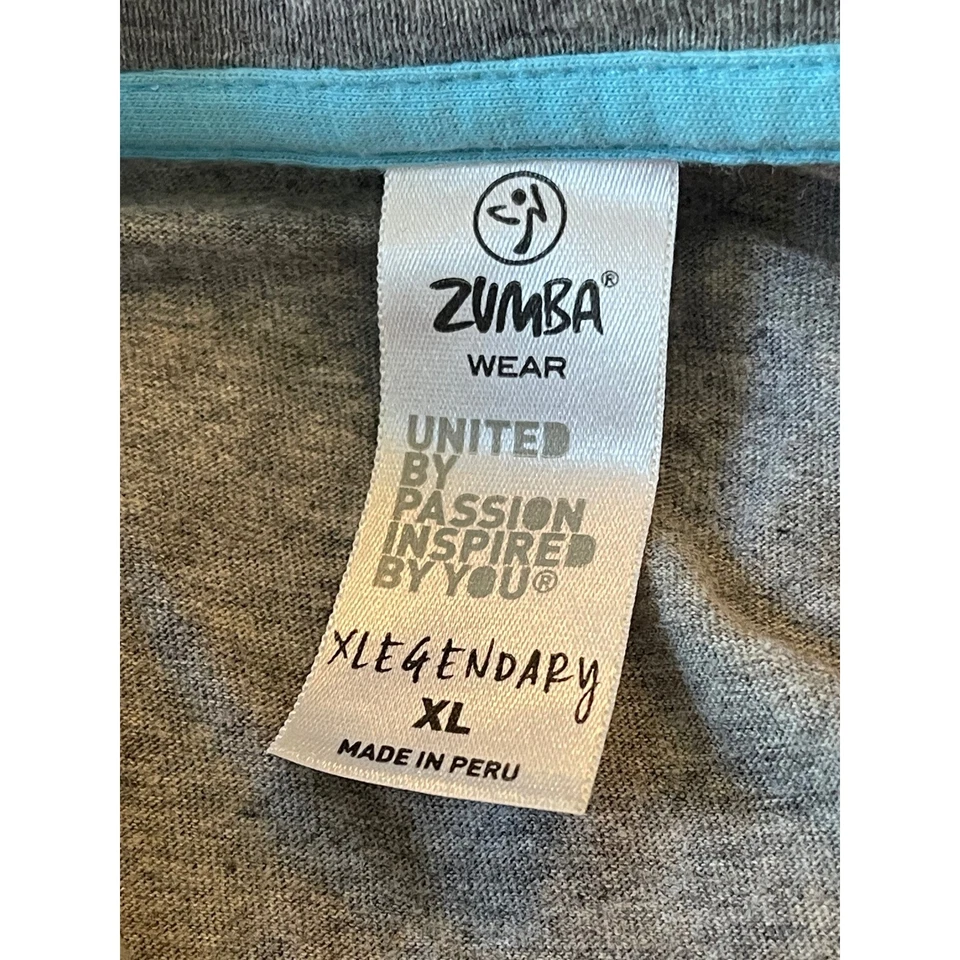 Zumba Wear XL XLegendary Gray Blue Camo Raglan Short Sleeve T Shirt Top - Image 2 of 4