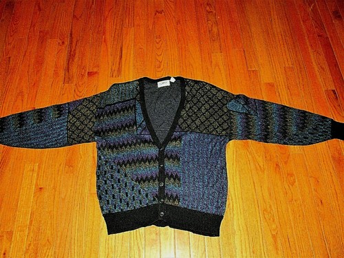 VTG 80'S BLUE BLACK GREEN ABSTRACT MENS 