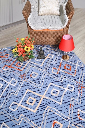 Marokkanischer geometrischer Druck Läufer - 2'x8' hellblau, gemustertes Design Teppich - 504 - Bild 5 von 9