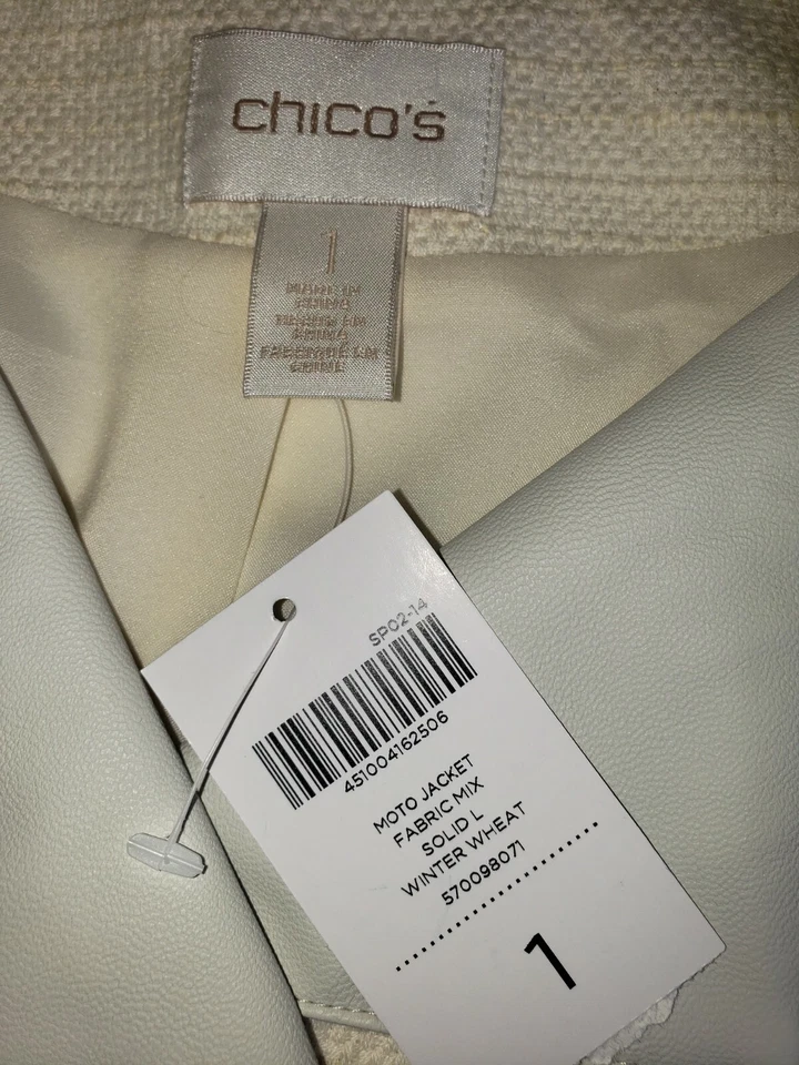 NWT Moto Jacket Ivory Gray Zip Pockets Sz Med 8 Retro Hip Rocker Party Biker - Image 4 of 4