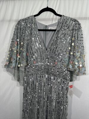 NWT Mac Duggal [ 6 ] 5221 Sequined Vnec Floral Embellished