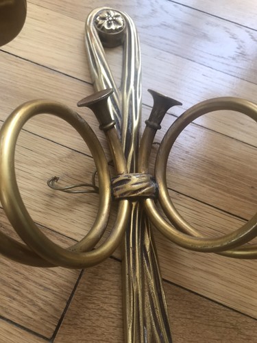 HETTIER & VINCENT 1950 GRANDE PAIRE APPLIQUES BRONZE, CORS CHASSE, LOUIS XVI - Bild 5 von 12