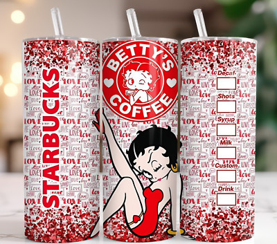 Retro Coffee Lover Tumbler   20oz Red Lips Pinup Girl Heart Cup