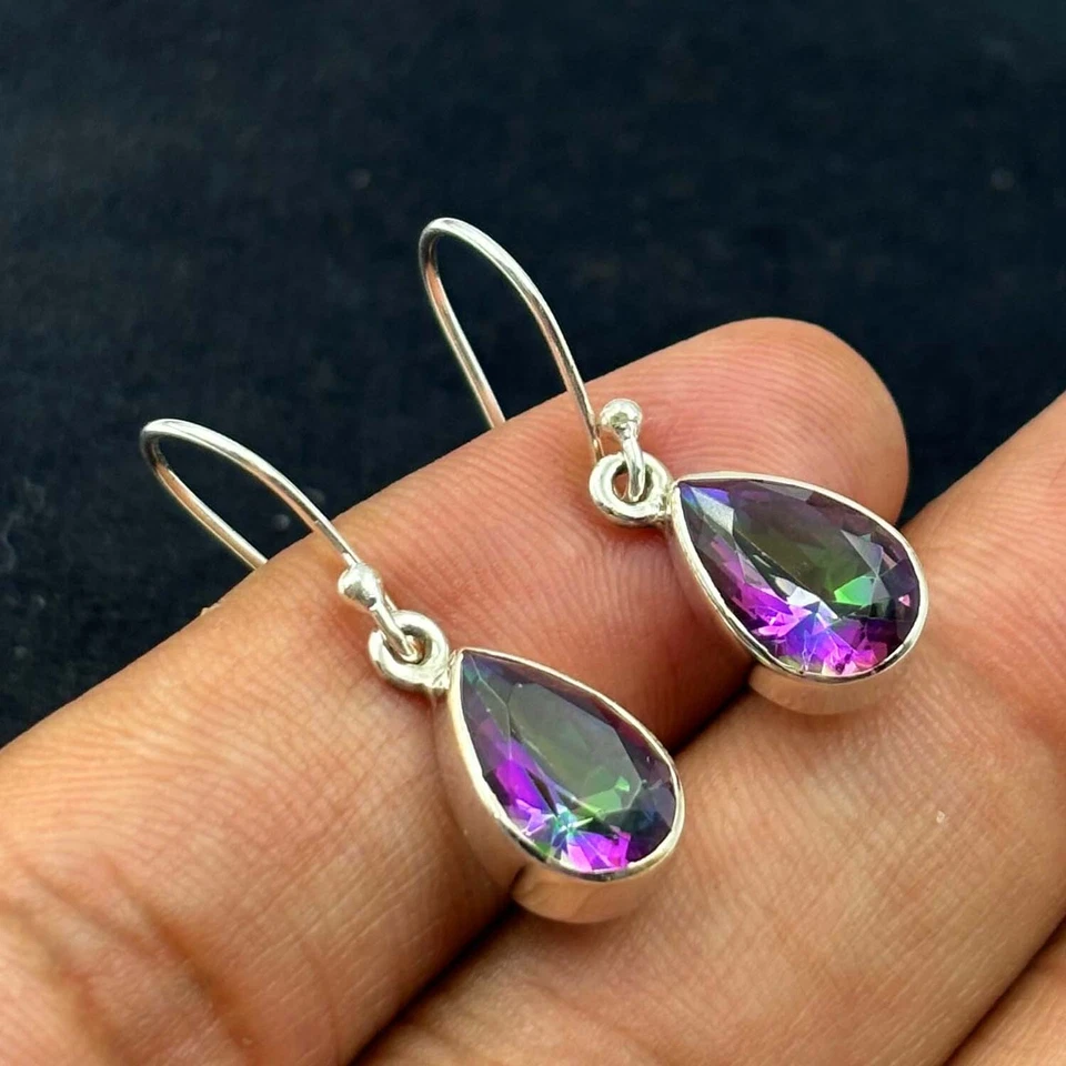 Arco Iris Topacio Místico Plata 925 Hecho a Mano Anillo Pendiente Conjunto KJ-725 Foto 3 de 4