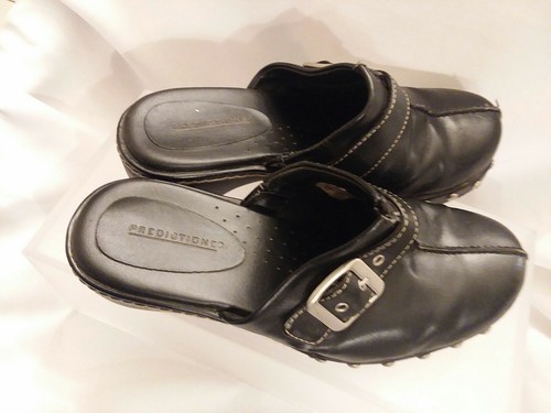Predictions Women Black Studded Clogs Leather Silver Buckle Shoe Slip On Sz 6W - 第 9/12 張圖片
