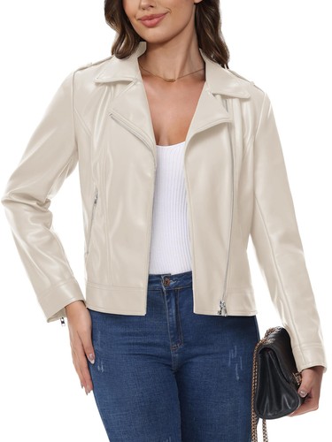 Chaqueta de cuero para mujer Chaqueta con cremallera Ligera Imitación Cuero Informal Solapa Chaqueta - Imagen 29 de 47
