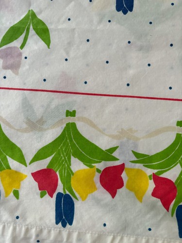 Vintage 1970's Cannon Twin Flat Sheet Bouquet of Tulips Red Yellow Purple Green - Picture 7 of 16