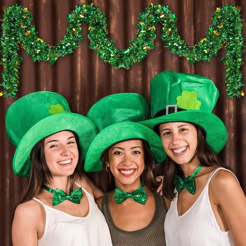 33ft St. Patrick's Day Tinsel Garland with Shamrock Confetti Green Gold Metallic - Picture 5 of 5