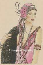 Art Deco Lady in Pink Dress Counted Cross Stitch Chart No.1-95