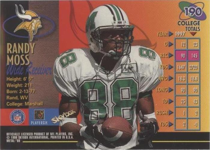1998 Metal Universe Randy Moss #190 for sale | eBay