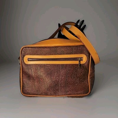 ETRO COATED CANVAS CROSSBODY BAG  BROWN PAISLEY  PATTERN GOOD USED CONDITION 