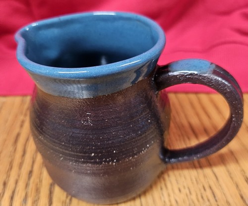 1996 Handmade Pottery Creamer/Pitcher Artisan Crafted, Signed, Glazed Brown Blue - Picture 8 of 11
