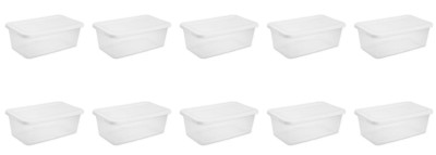 6 Quart Storage Box Stackable Bin with Lid, Plastic Container, 10 Pack