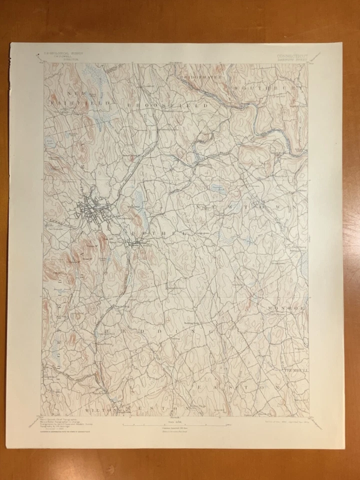Mapa original del USGS de Danbury, Newton, CT de 1904 Foto 2 de 4