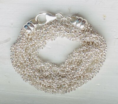 AGI Italy 925 Sterling Silber Multi Stränge Perlen Kugel Kette Halskette 28 Gramm