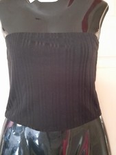 LADY'S STRETCHY RIBBED BLACK BOOB TUBE TOP BY PRIMARK SIZE XS 4-6 GOOD CONDITION