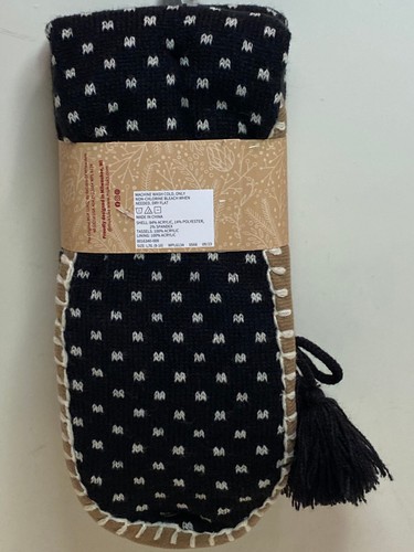 MUK LUKS Tassel Slouch no Slip Slipper Socks Black & White Womens sz L/XL 8-10 - Picture 3 of 3