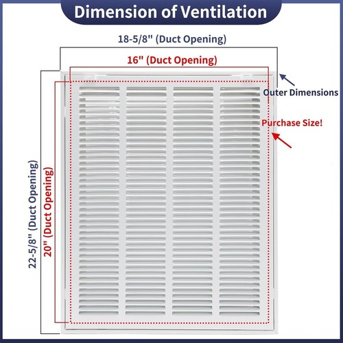 16x20 HVAC Return Air Filter Grille – Steel Vent Cover with Removable Face - Picture 7 of 7