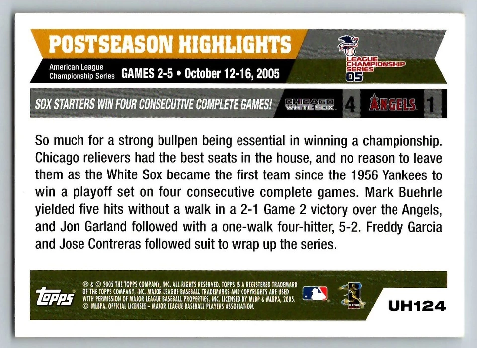 2005 TOPPS UPDATES & HIGHLIGHTS MARK BUEHRLE/JON GARLAND CHICAGO WHITE SOX - Image 2 of 2