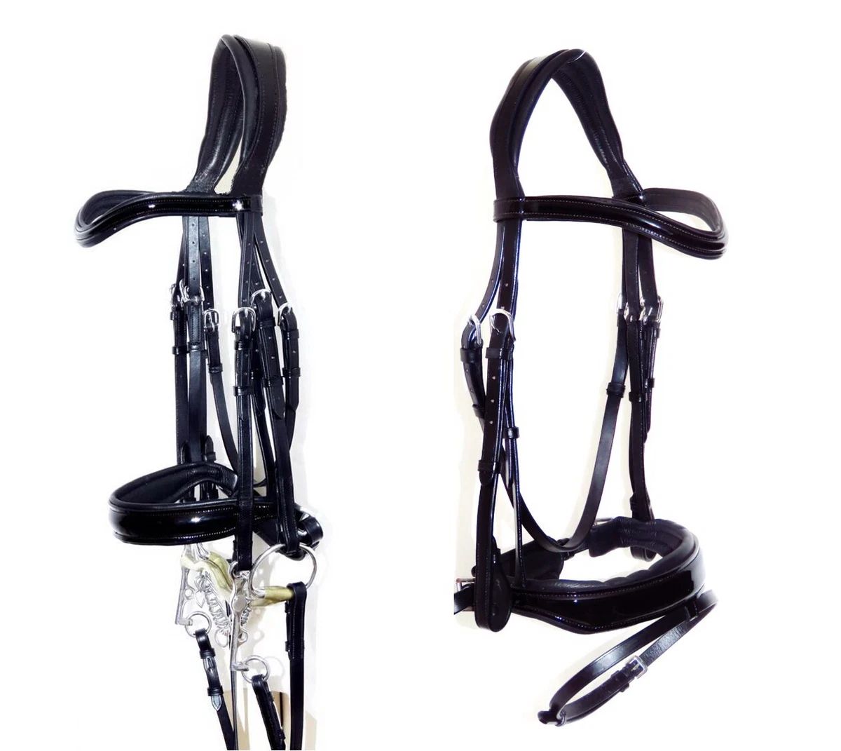 FSS Curve SHAPE Crystal Dressage Bridle – 3-Row Clear Ripple Wave – German Comfort Crank