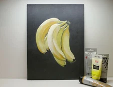 Bananas, Hand painted acrylic painting on wooden panel. Ukrainian art