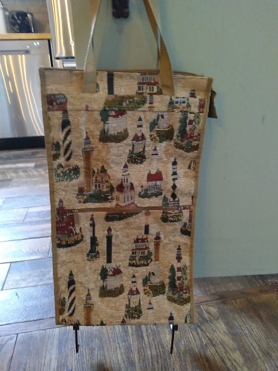 NEW Lighthouse Tapesty Rolling Shopper Tote Bag Folding 3