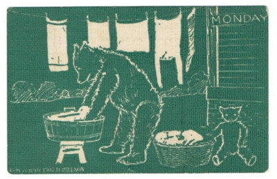 Teddy Bear Days of the Week Monday Postcard 1907 Hillson Wash Clothes ...