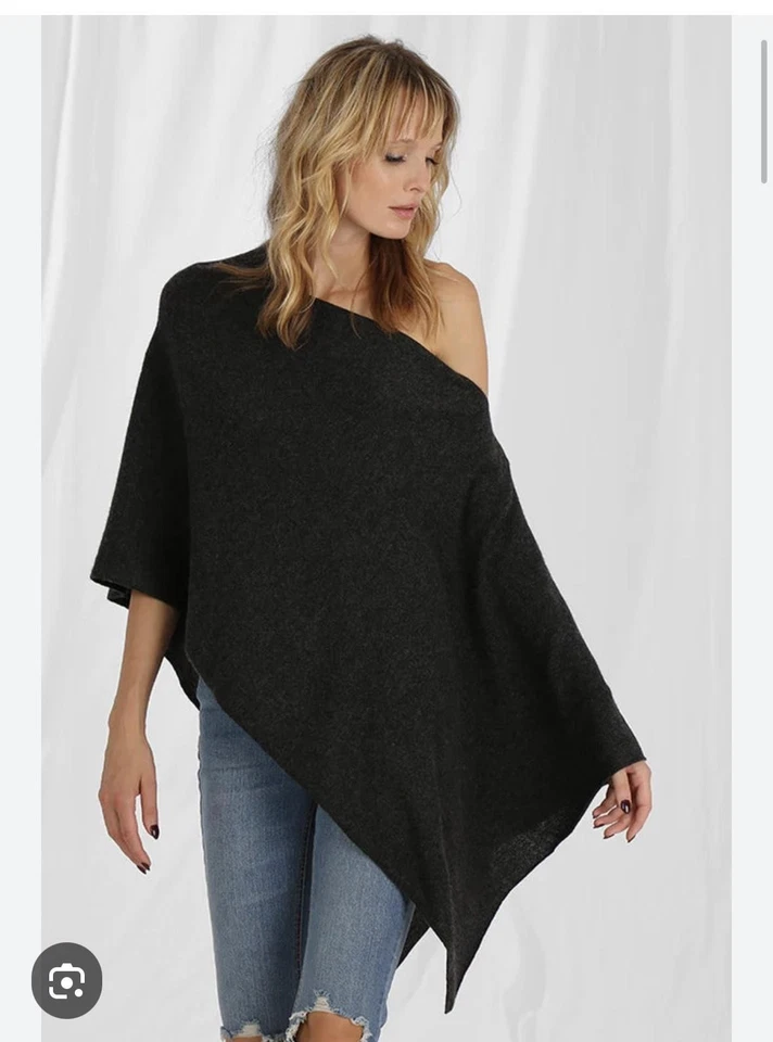 Poncho envolvente Minnie Rose para mujer de cachemir Ruana OS negro asimétrico Foto 2 de 4
