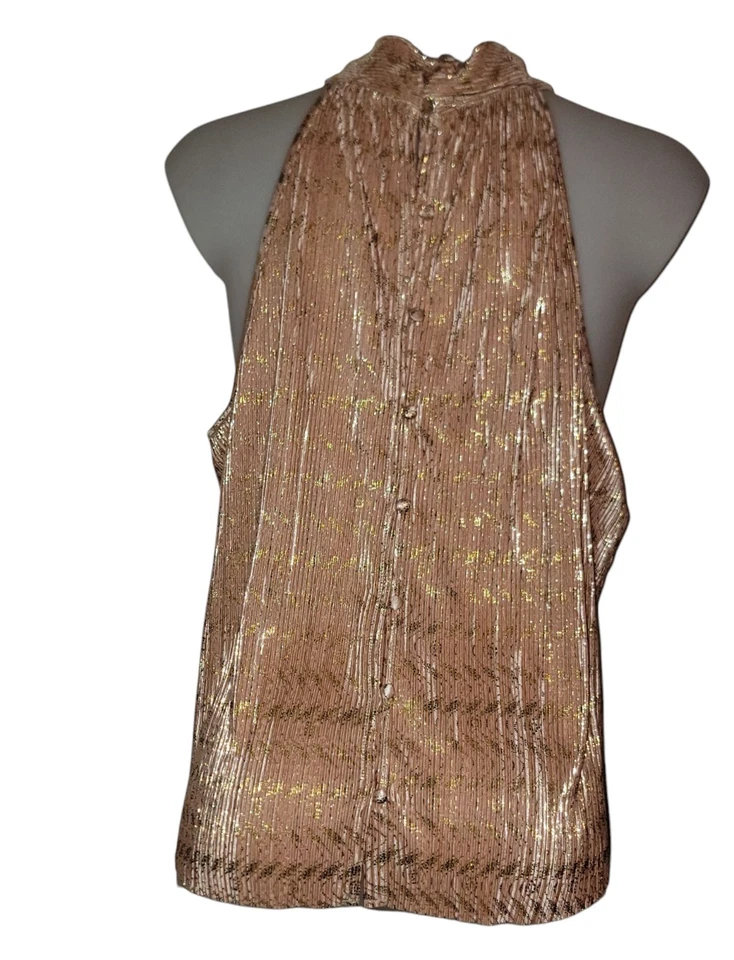 Top Anthropologie Talla M Mujer Rosa Vickie Halter Metálico Brillante Elástico Vacaciones Foto 3 de 4