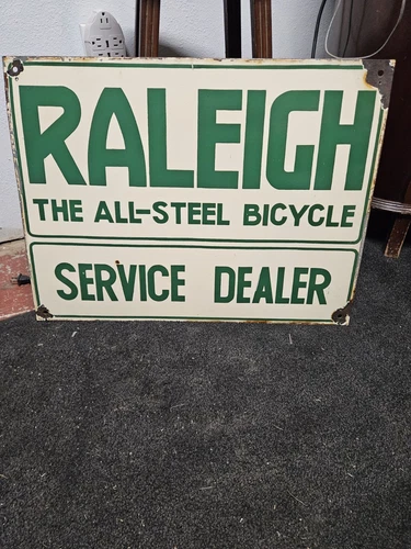 Vintage Metal Porcelain Raleigh Sign