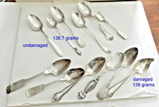 Misc Lot Antique Sterling Spoons 6 Undamaged & 6 Damaged Scrap and Not 276 grams