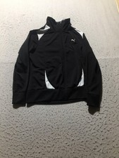 Puma Track Jacket Mens XL Black White Full Zip Pockets Mock Neck Logo