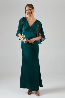 Coast Damen Maxikleid Smaragd Chiffon Cape Detail Satin Tie Back V-Ausschnitt