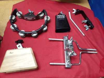 Set Rhythm Tech Tambourine & Cowbell & Pearl Wood Block with Mounting System Kit